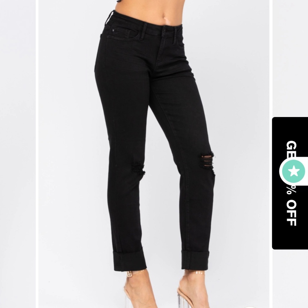 Judy Blue Size 15/32 Black Distressed High Rise Slim Fit NWT - Picture 3 of 12